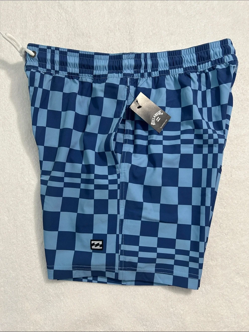 Billabong Small Trunks Travis in Faded Denim blue geometric windowpane check NWT